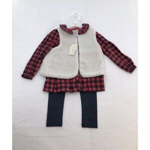 Max Studio Size 3T Outfit 3 pc Holiday Outfit Set Flannel Shirt Vest & Leggings